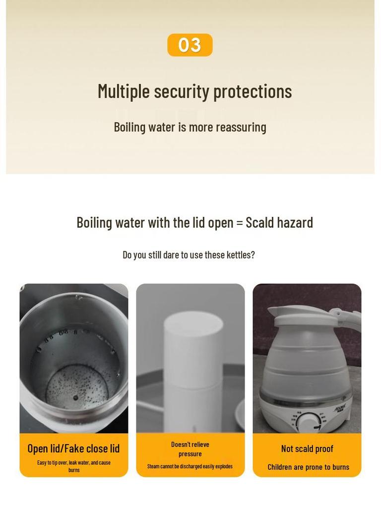 Portable Stainless Steel Rapid Boil Travel Kettle with Anti-Dry-Burn