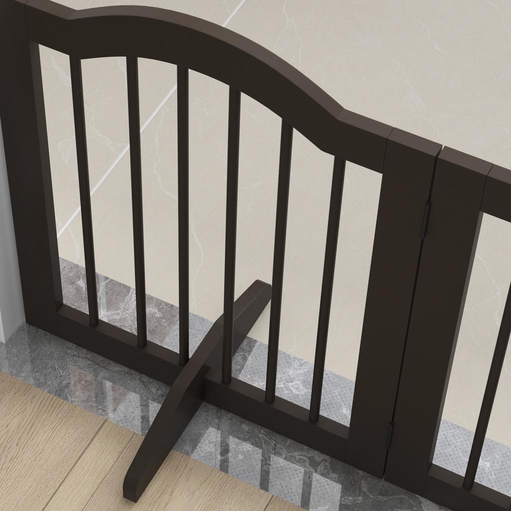 Dog Gate, 3 Panels, Foldable, Solid Wood and MDF, 154.5 x 29.5 x 61 cm, Coffee