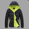 Men Winter Contrast Color Padded Jacket Hooded Drawstring Long Sleeve Pockets Zipper Placket Slim Thickened Warm Coat
