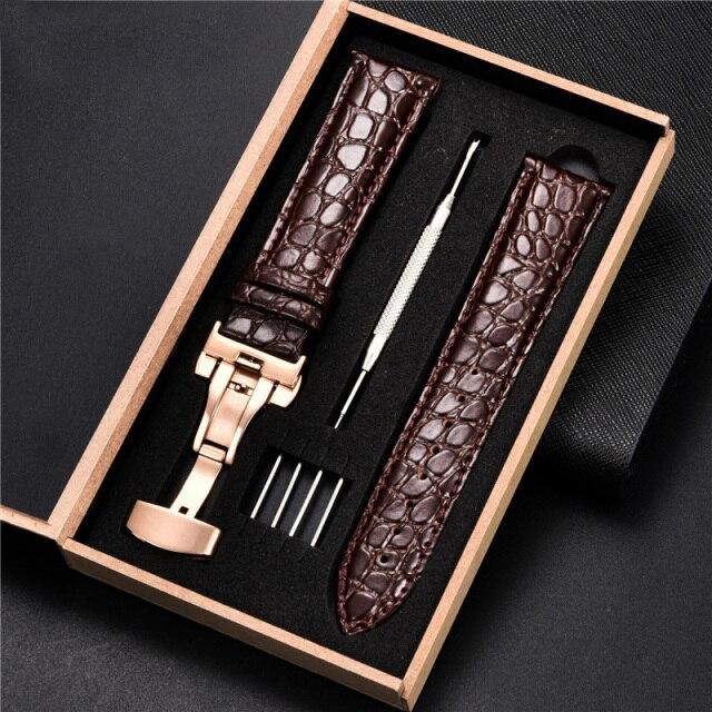 Top Luxury Crocodile Pattern Watchband Leather Straps 18mm 20mm 22mm 24mm With Stainless Steel Automatic Clasp Wristwatch Band