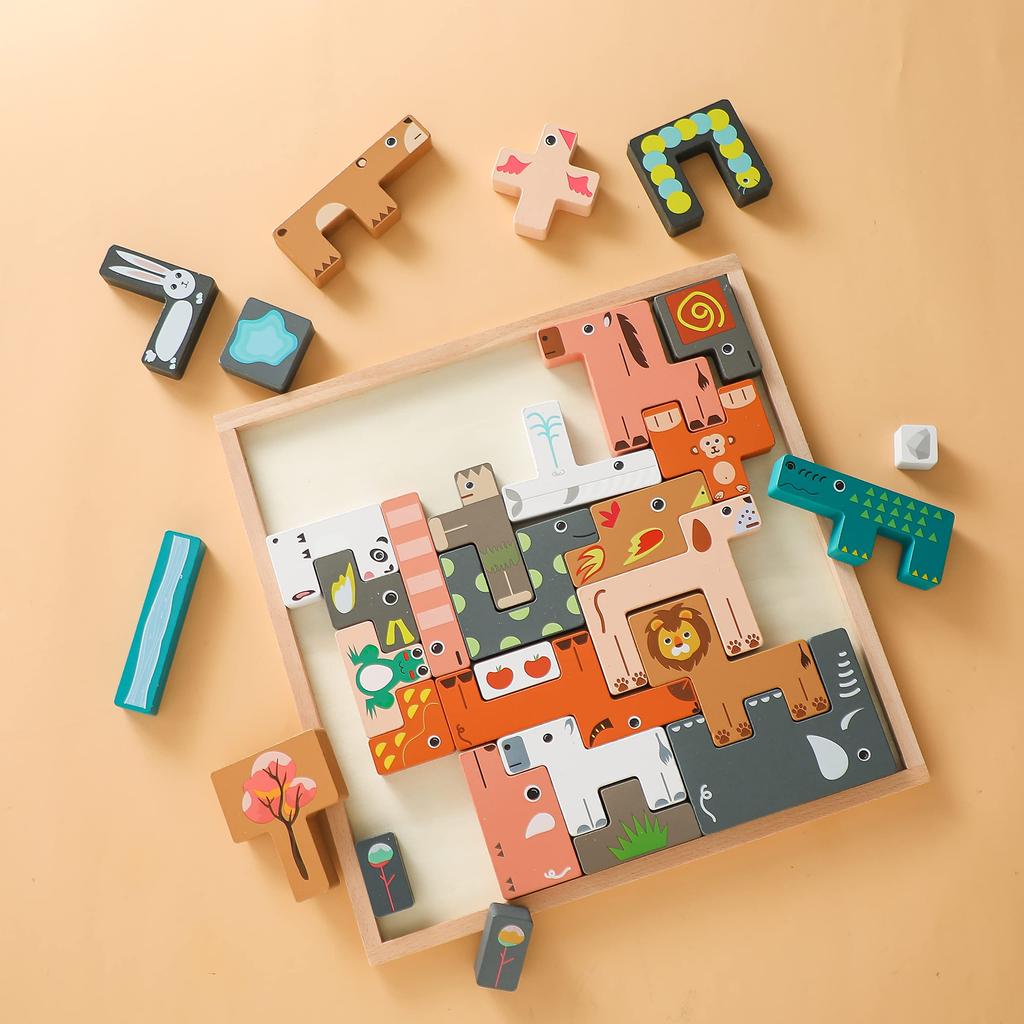 Promise Babe Animal Puzzle 31pc Building Blocks Educational Toy Wooden Tetris Assembly Wooden Toys Educational Toys Early Development Educational Toys