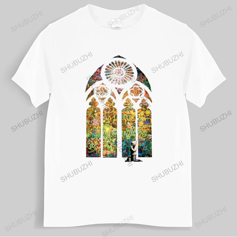 Tshirt men Oneck hot sale Banksy Stained Glass Window Mens T Shirt graffiti art urban art male cotton teeshirt bigger size