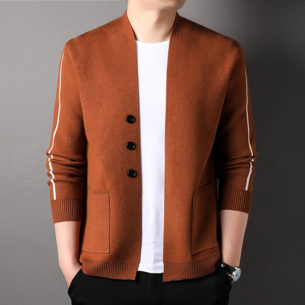 Young and Middle-aged Knitted Sweater Cardigan Men's Coat Autumn and Winter New Loose Trend Knitted Sweater Men's Wear