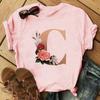 Stylish Gold 26 Letter Floral Print T-shirt Black Oversized for Men And Women Summer Polyester Fabric T-Shirt