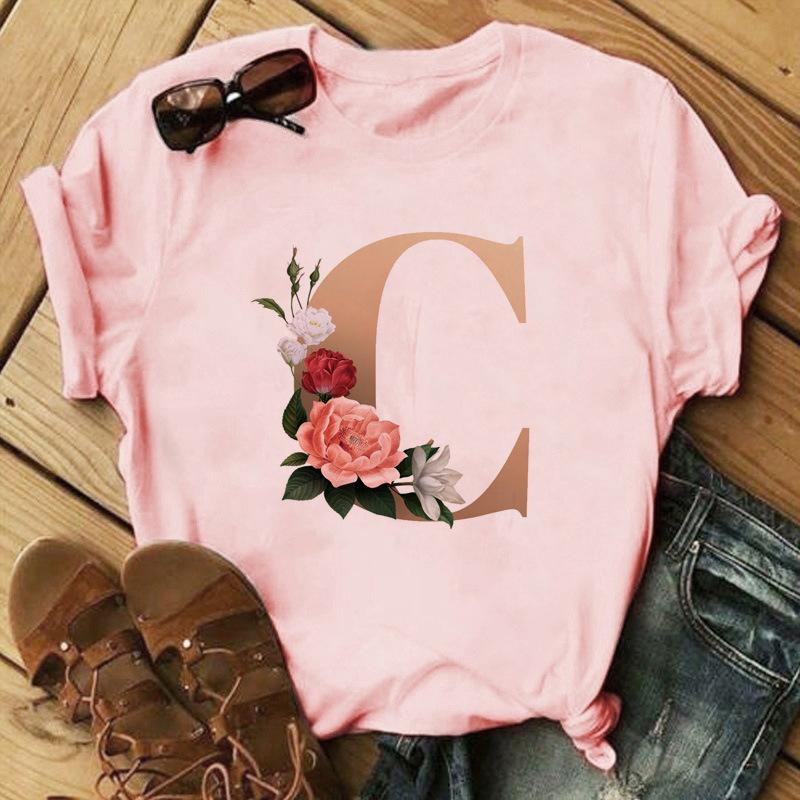 Stylish Gold 26 Letter Floral Print T-shirt Black Oversized for Men And Women Summer Polyester Fabric T-Shirt