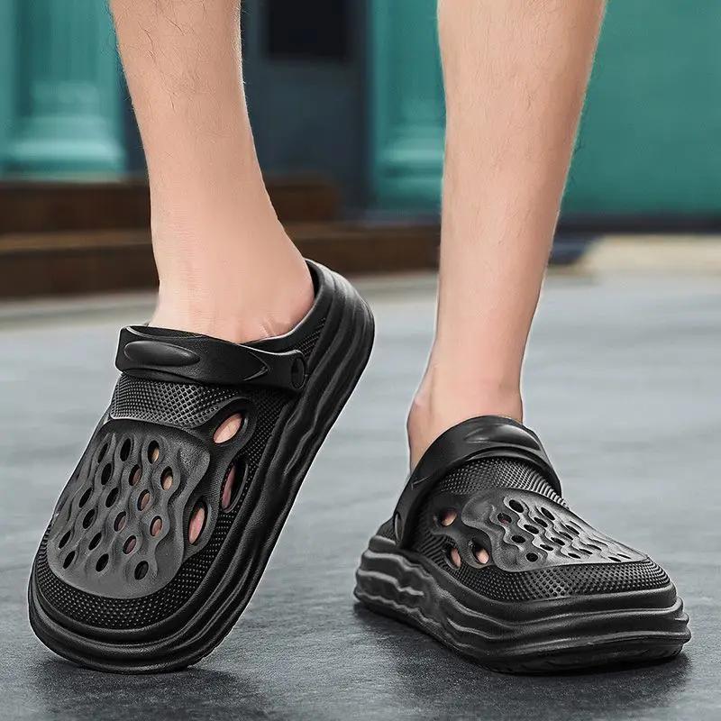 Модная платформа Мужские тапочки с отверстиями Сабо Слайды Мягкие Пляжные Повседневные Стиль 2025 Веселые Взрослые Высокое Качество Модный Дизайнер Роскошная Мужская Обувь