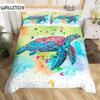 Sea Turtle King Queen Duvet Cover Watercolor Tortoise Butterfly Comforter Cover Girly Dreaming Animals Polyester Bedding Set