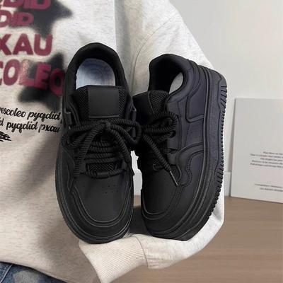 Черные платформенные универсальные туфли, женские осенние кожаные повседневные туфли на шнуровке, кампусный стиль, кроссовки на шнуровке