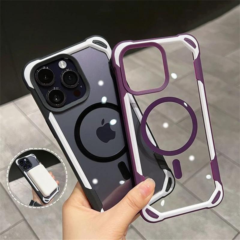 For Magsafe Magnetic Wireless Charge Clear Case For iPhone 16 15 14 Plus 13 12 Pro Max Hybrid Armor Bumper Shockproof Hard Cover