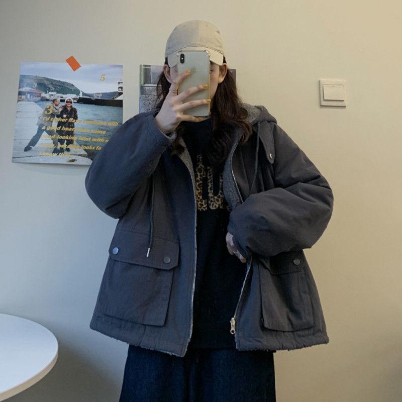 Autumn Winter Women Oversized Parkas Thick Coat Ladies Soft Jacket Double Sided Outerwear Warm Long Sleeve Versatile Hooded Cotton Jacket