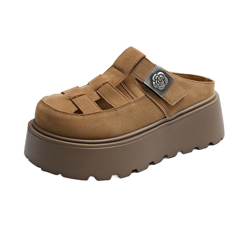 Soft Leather Sandals Women's 2025 Summer New Thick-soled Heightening Bag Head Hollow Outer Wear All-inclusive Shoes Single Shoes