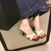 Летние новые темпераментные вечерний бриз высокие каблуки шпильки французские шлепанцы ретро крутые шлепанцы с открытым носком перекрестные