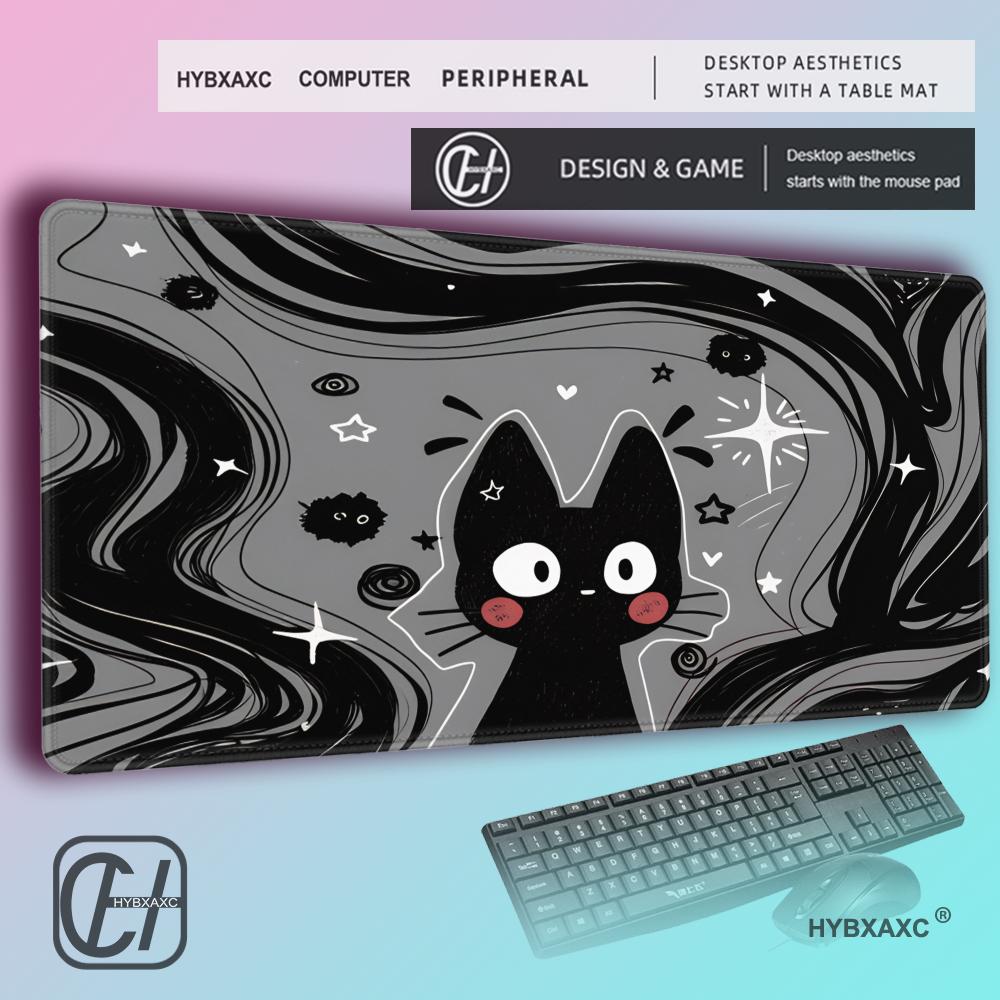 HYBXAXC Black Cat illustration Mouse Pad Large Game Table Mats Rubber NonSlip Keyboard Mausepad HD Computer Long Desk Mat