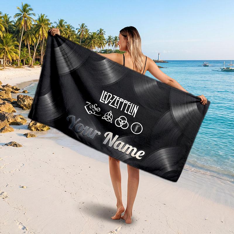 Led Zeppelin Customized Name Text Beach Towel, Soft Absorbent Towel Beach Pool Travel Personal Gift
