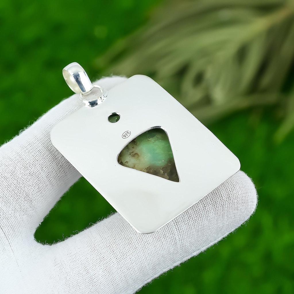 Birthday Gift For Her Natural Chrysoprase Gemstone Pendant 925 Sterling Silver