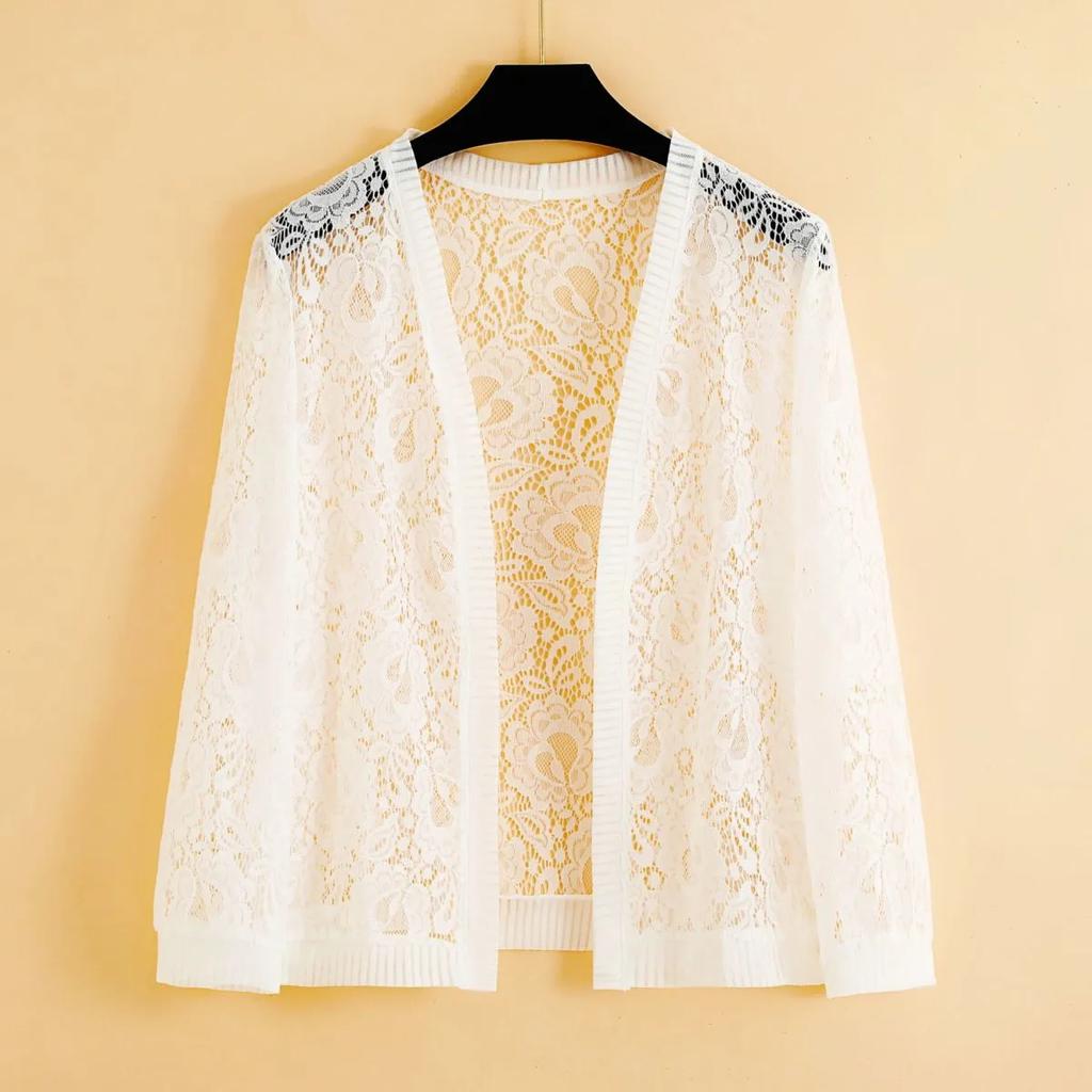 Женский летний однотонный тонкий кружевной солнцезащитный короткий повседневный кардиган Temperament