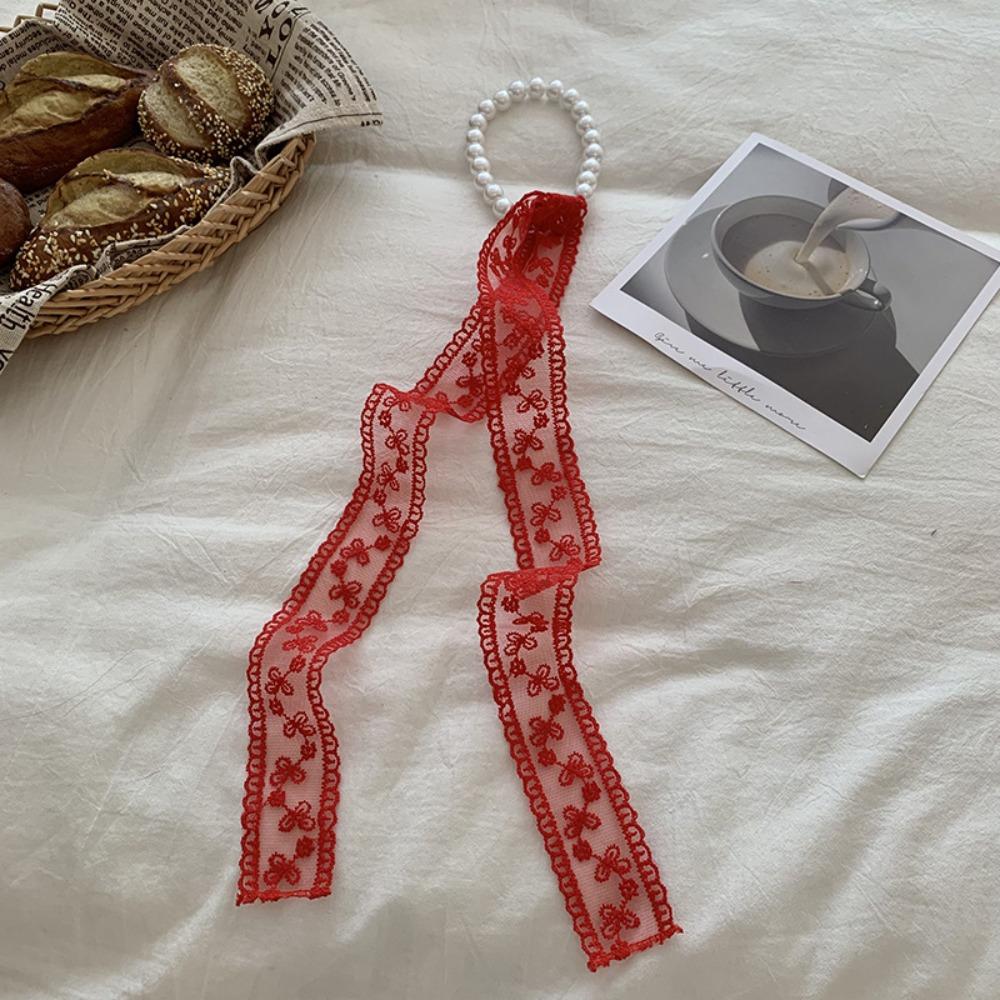 Summer Pearl Necklace Lace Scarf Hollow Embroidery Bags Handle Decor For Women Collarbone