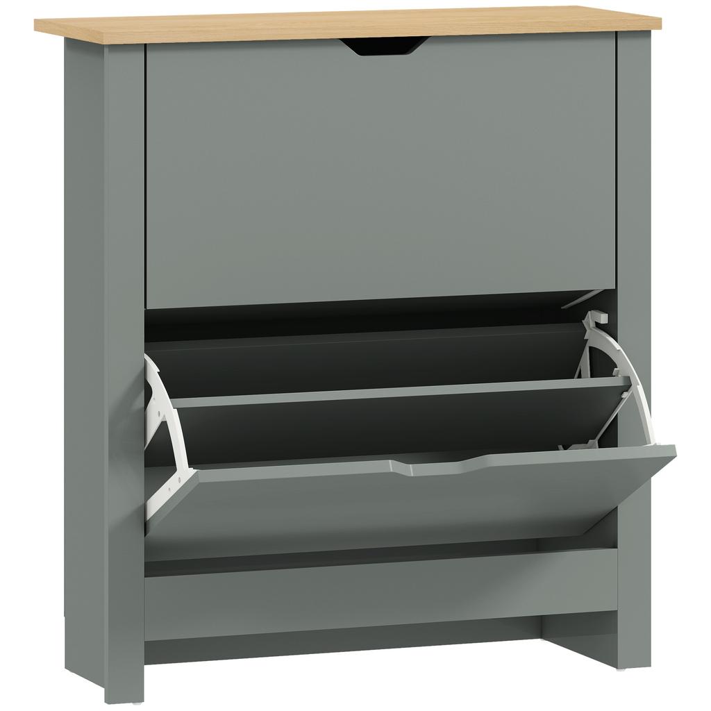 Shoe Cabinet with 2 Flip-Down Compartments, Adjustable Divider for 8-12 Pairs of Shoes, 72 x 26 x 80 cm, Light Grey