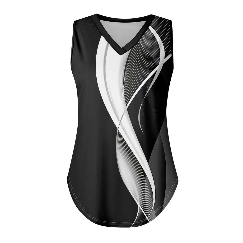 Женская майка с V-образным вырезом и принтом, повседневная майка, свободный крой, топы без рукавов, струящиеся