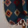 Blue Geometric Jacquard Sheer Curtain With Tassels Semi-Blackout Kitchen Bay Window Living Room
