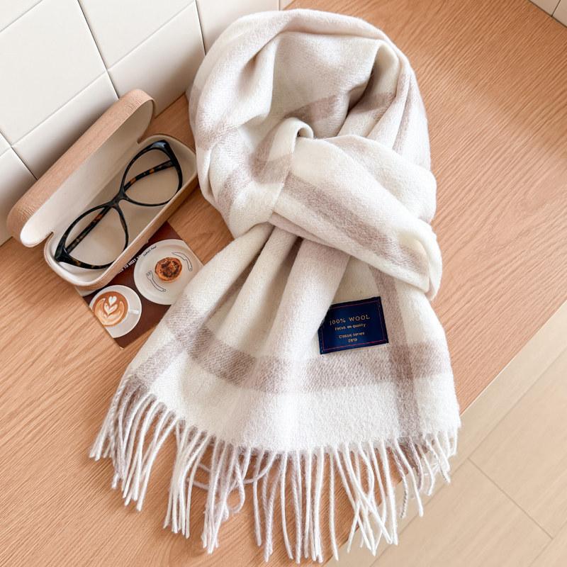 Wool scarf men's and women's winter blue plaid cashmere scarf high-end navy blue British style thickened new model