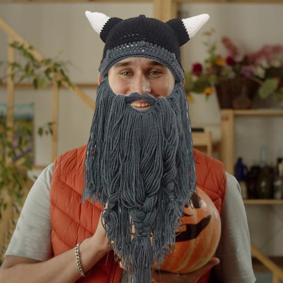 Праздничная шляпа для косплея Yousheng, вязаная поддельная усы с роговым украшением, реквизит для сценического костюма, теплая зимняя шапочка для холодной погоды на Хэллоуин