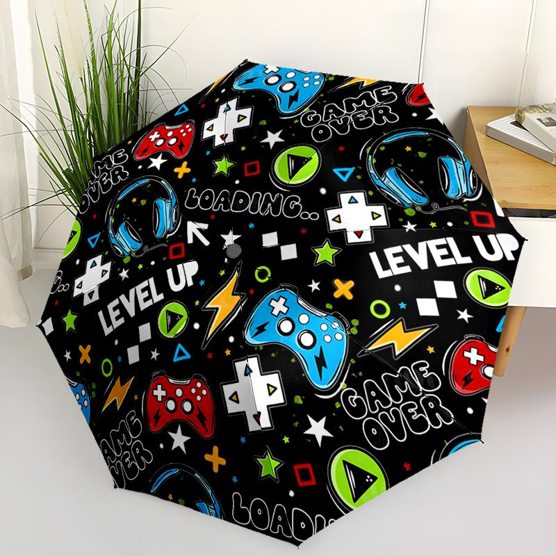 Game Console Theme Folding Umbrella-Fashionable Auto-Open Design 8 Iron Ribs Plastic Handle Foldable Sunshade,Perfect Gifts