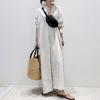 2024 New Cotton-Linen Striped Loose Fit Dress - Large Size, Elegant Design