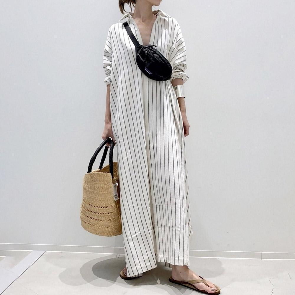 2024 New Cotton-Linen Striped Loose Fit Dress - Large Size, Elegant Design