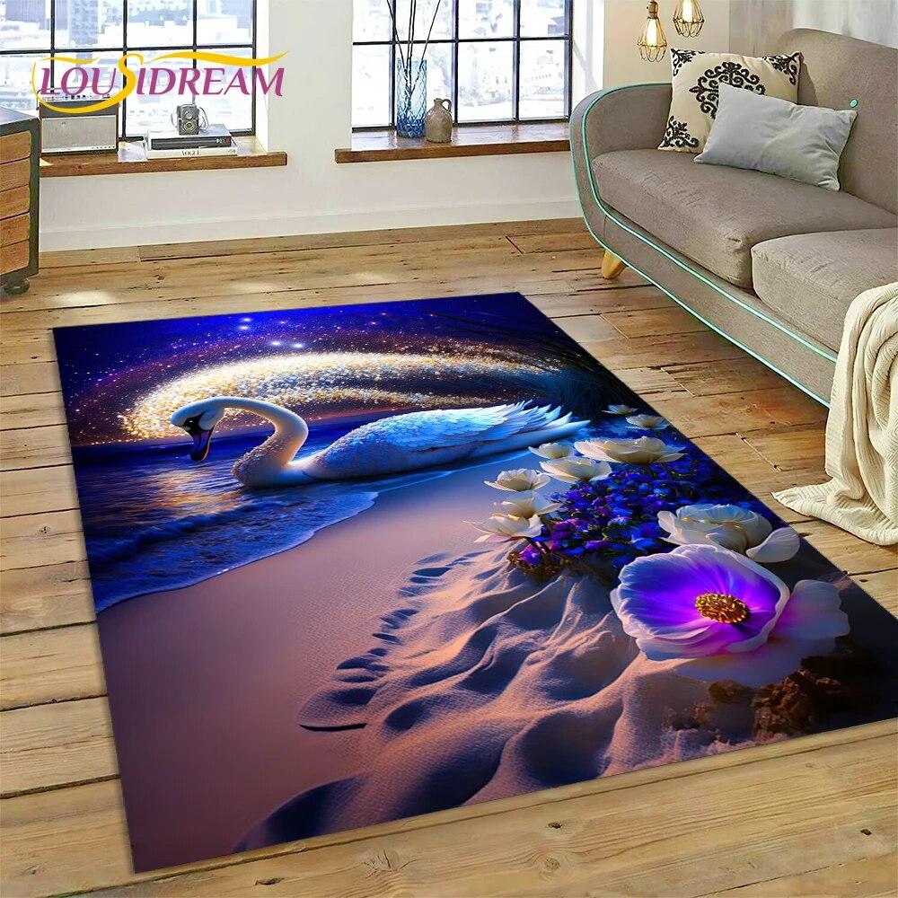 Love Swan Cartoon Cygnus Girl Gift Carpet Rug for Home Living Room Bedroom Sofa Doormat Decor,Kids Area Rug Non-slip Floor Mat