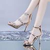 Women Heeled Rhinestone Sandals Fashion Heart Pattern Summer Sandals Women Party Sexy Shoes Woman