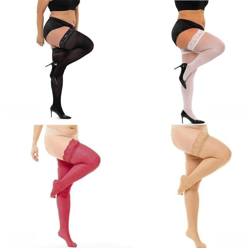 Plus Size Sheer Lace Stockings Woman Queen Size Thigh High Stockings with Non-slip Silicone