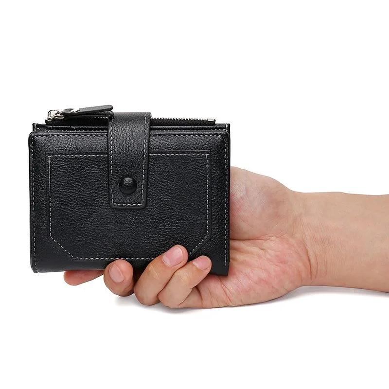 Новый мужской кошелек короткий стоячий ретро ультра тонкий многофункциональный PU кожа глянцевая молния кредитная карта с мужской кошелек