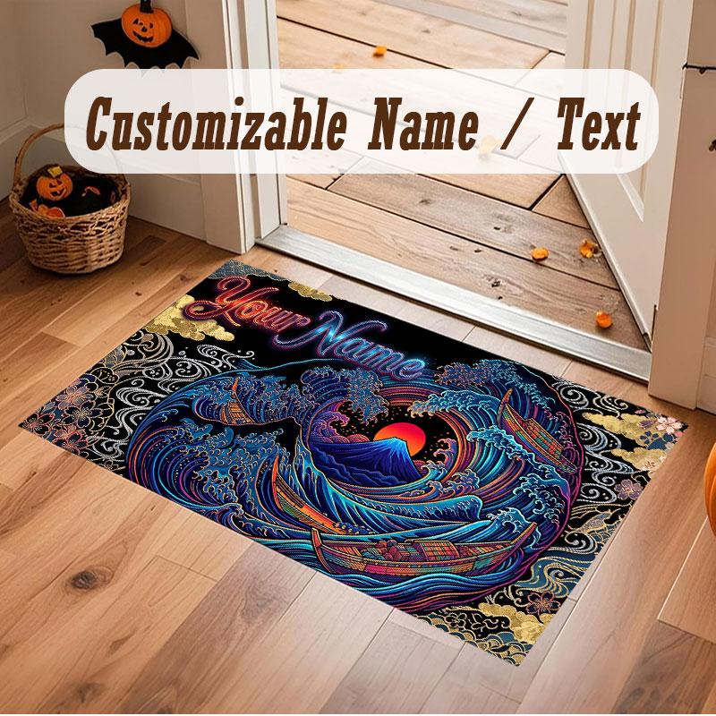Octopus Sea Life Theme Crystal Velvet Floor Rug Personalized Custom Name Text Warm Carpet Home Decoration
