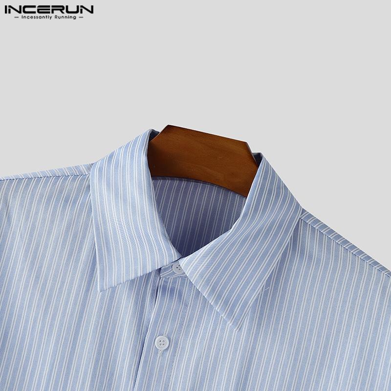 INCERUN Мужские комплекты из двух предметов: рубашка с лацканами, длинными рукавами и полосатым принтом, длинные широкие брюки