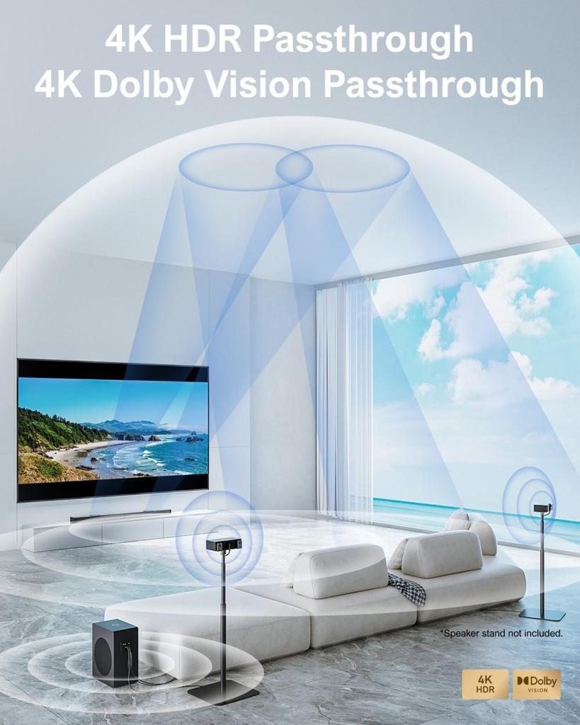 Ultimea Nova S80 5.1.2CH Soundbar with Speaker Stands Pair, Dolby Atmos, 520W Peak Power, 8' Wireless Subwoofers