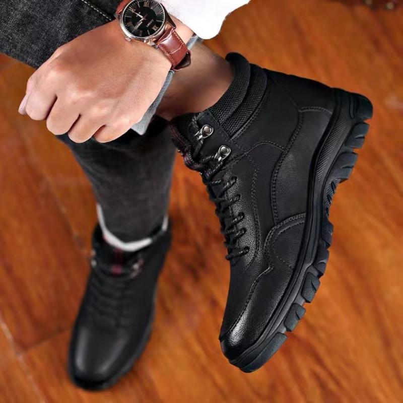 Новые мужские ботинки из натуральной кожи, зимние ботинки для снега, шерстяная внутренняя часть, нескользящие ботинки для папы, водонепроницаемые теплые мужские плюшевые ботинки