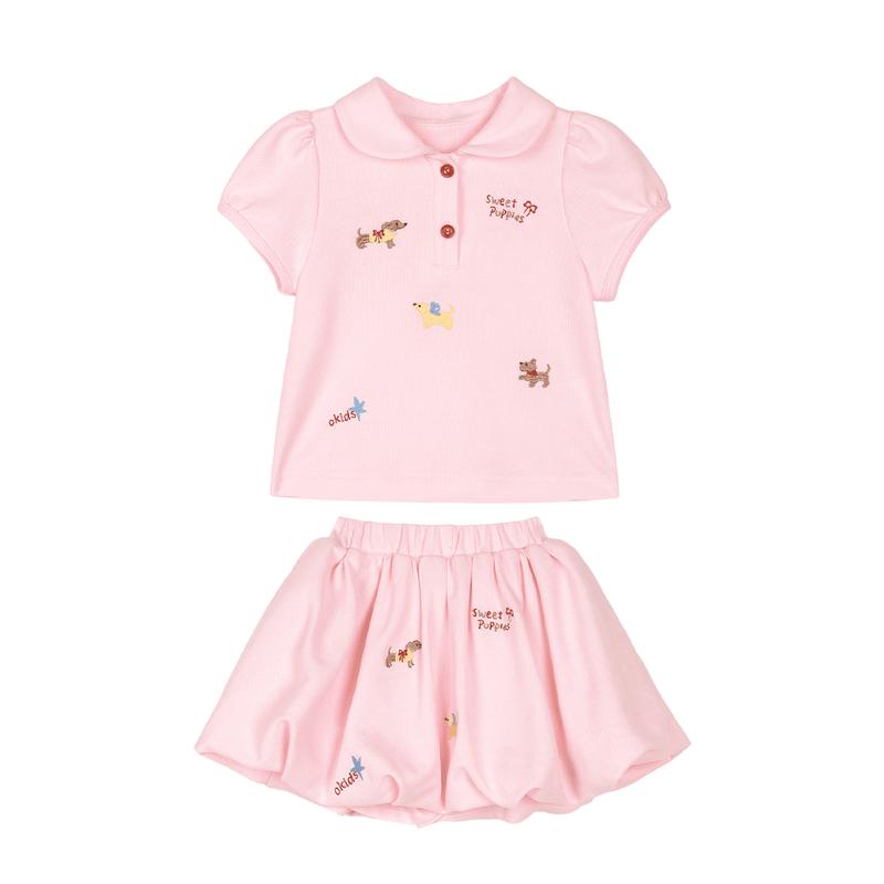 LUSON Girls' Embroidered Polo Dress Set