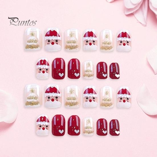 24 шт., рождественские милые короткие маникюрные стильные съемные тонкие накладные ногти, тонкие легкие накладные ногти