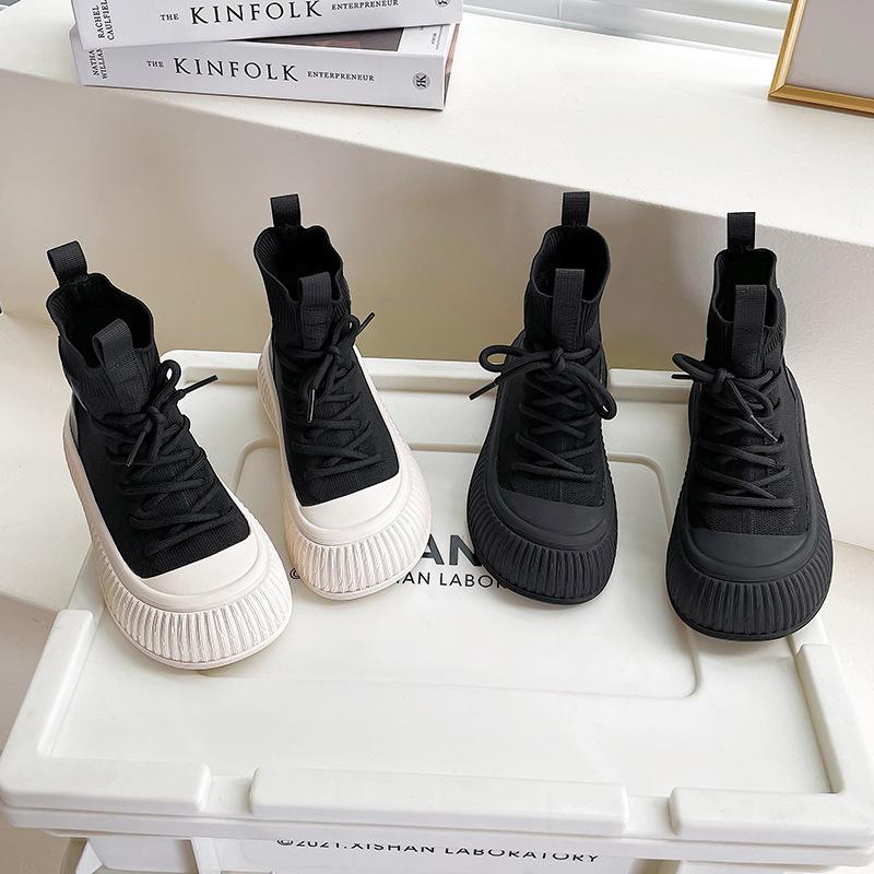 Детские высокие парусиновые туфли для мальчиков, осенняя детская повседневная обувь, модные носки для девочек, ботинки, вязаная уличная обувь для мальчиков