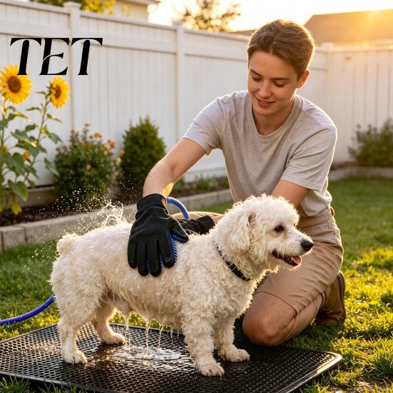 Cat Grooming Accessories Pet Bathing Glove And Sprayer, Connect Garden Hose Design, TPR Five-finger Shower Sprayer Attachment Brush, Massage Mitts for