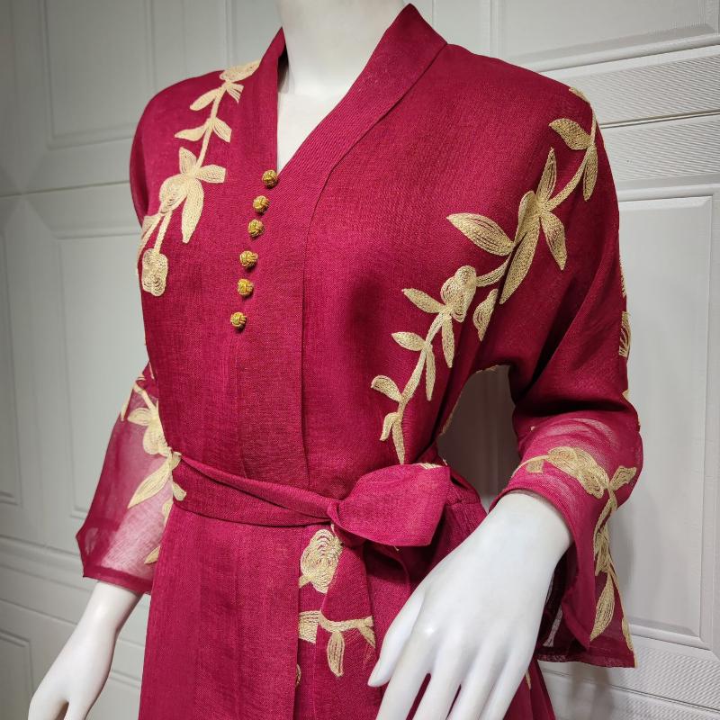 Мусульманский сетчатый вышитый халат с V-образным вырезом, облегающее свободное арабское платье