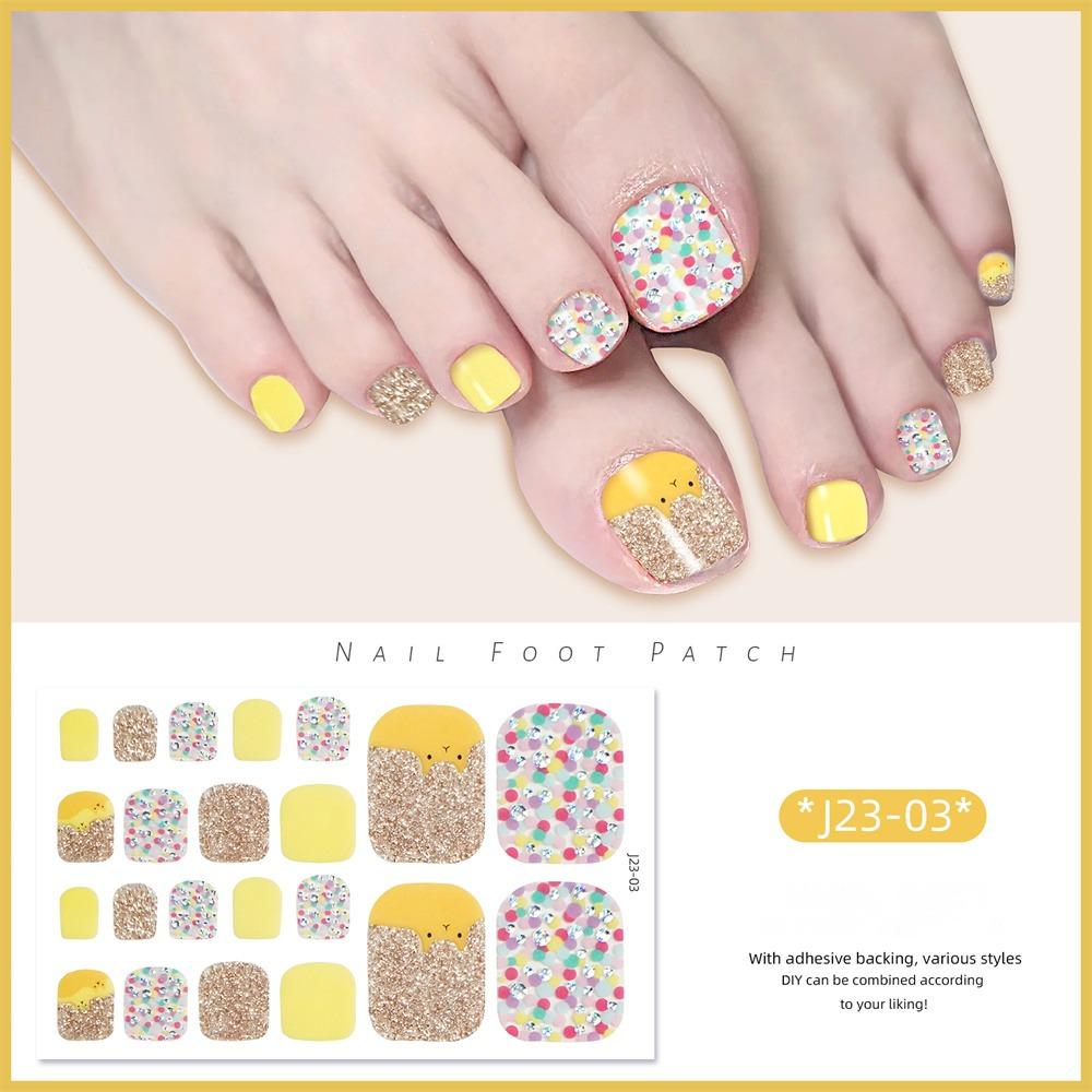 22Pcs/Set Toe Nail Fake Self-adhesive Nails Sticker Various Nail Patterns False Nail Stickers With Jelly Glue