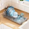 Dish Drying Rack with Cutlery Holder Large Capacity Strong Load-bearing Countertop Extendable Dish Rack with Drain Board