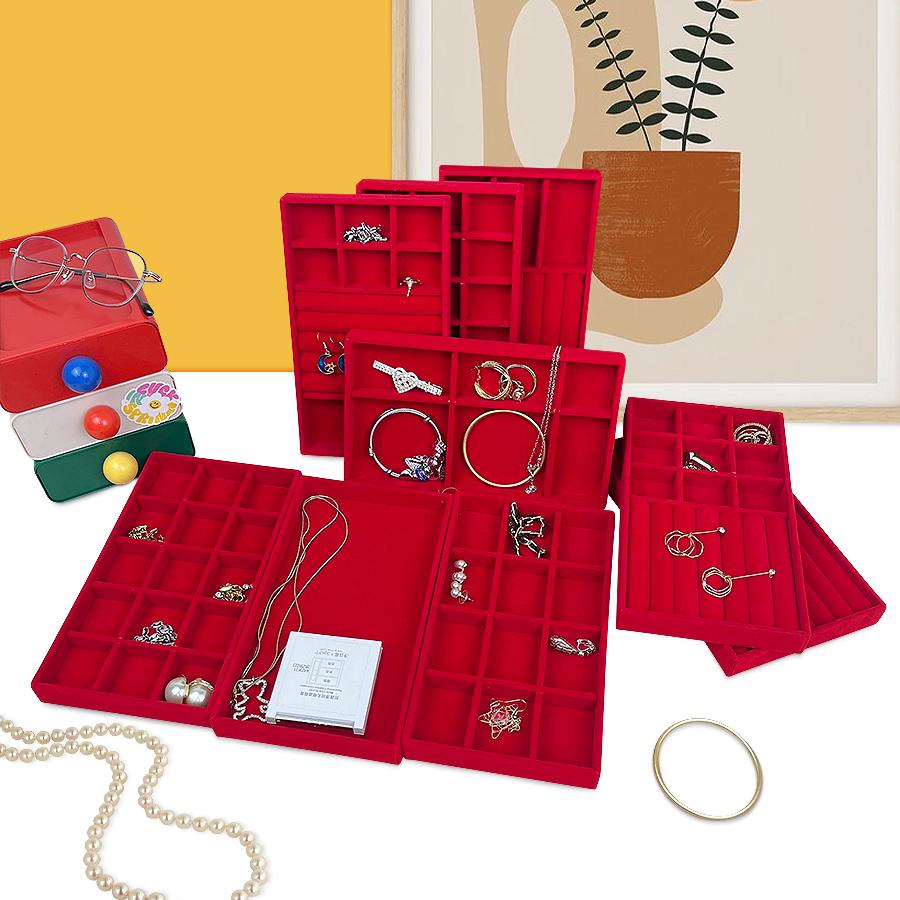 1 шт., Флокированная шкатулка для украшений, поднос для украшений, Цвет: красный