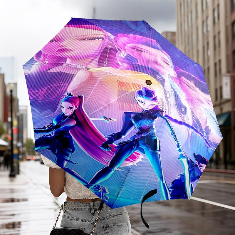 K-pop Heroes In Action Automatic Folding Umbrella - 8-Rib Travel Umbrella with Auto Portable Case, Ideal Gift for Birthdays