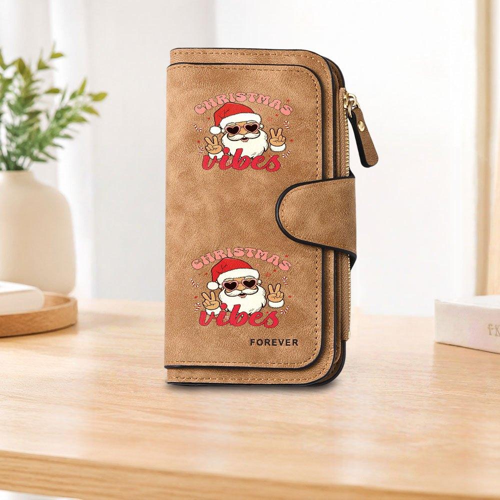 Santa Claus long zipper wallet, large-capacity card holder, unisex clutch bag, stylish zippered coin purse, suitable for daily use, a great gift for