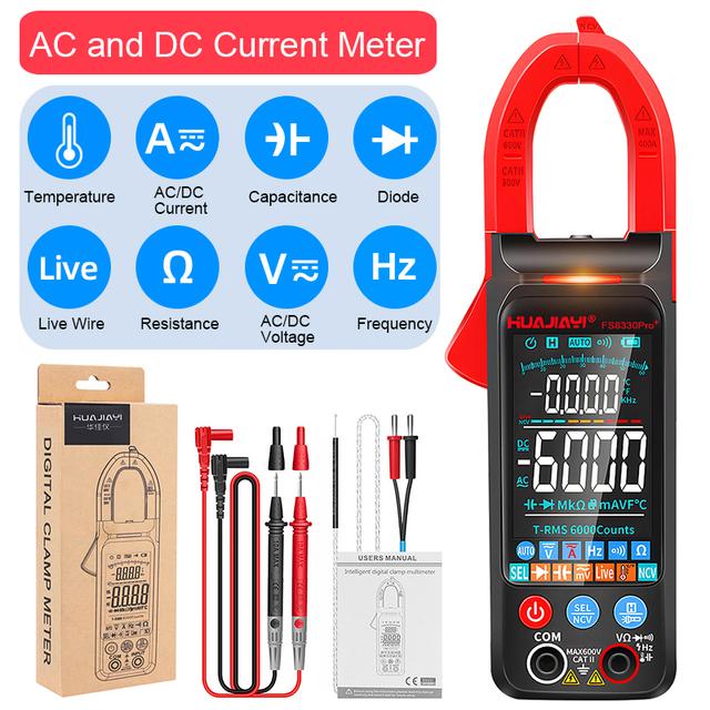 Dc/ac Current Digital Clamp Meter 6000 Counts 400a Amp Multimeter Large Color Screen Voltage Tester Car Hz Ncv Ohm Meter