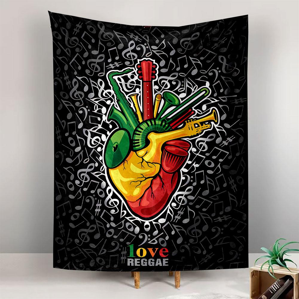 Love Reggae Tapestry Wall Hanging, Jamaican Music Art, Wall Decor for Bedroom Living Room Dorm