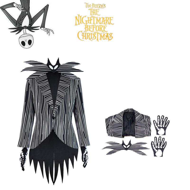 Перед кошмаром Рождества Костюм для косплея Джека Скеллингтона Набор на Хэллоуин